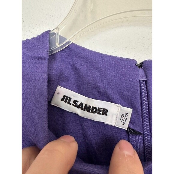 Jil Sander Pleated Sheath Dress Knee Length Purple Silk Blend Pockets Women's 0 - Picture 3 of 8